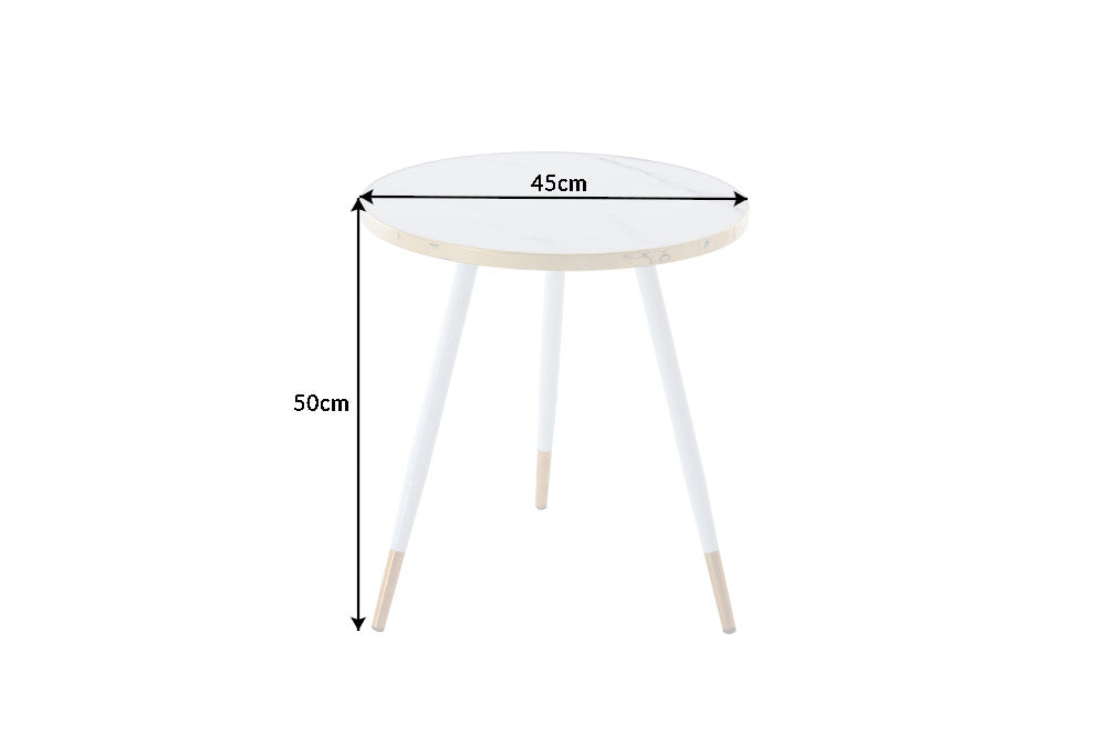 Mesa auxiliar PARIS retro 45cm cristal oro blanco diseño mármol mesa de centro redonda