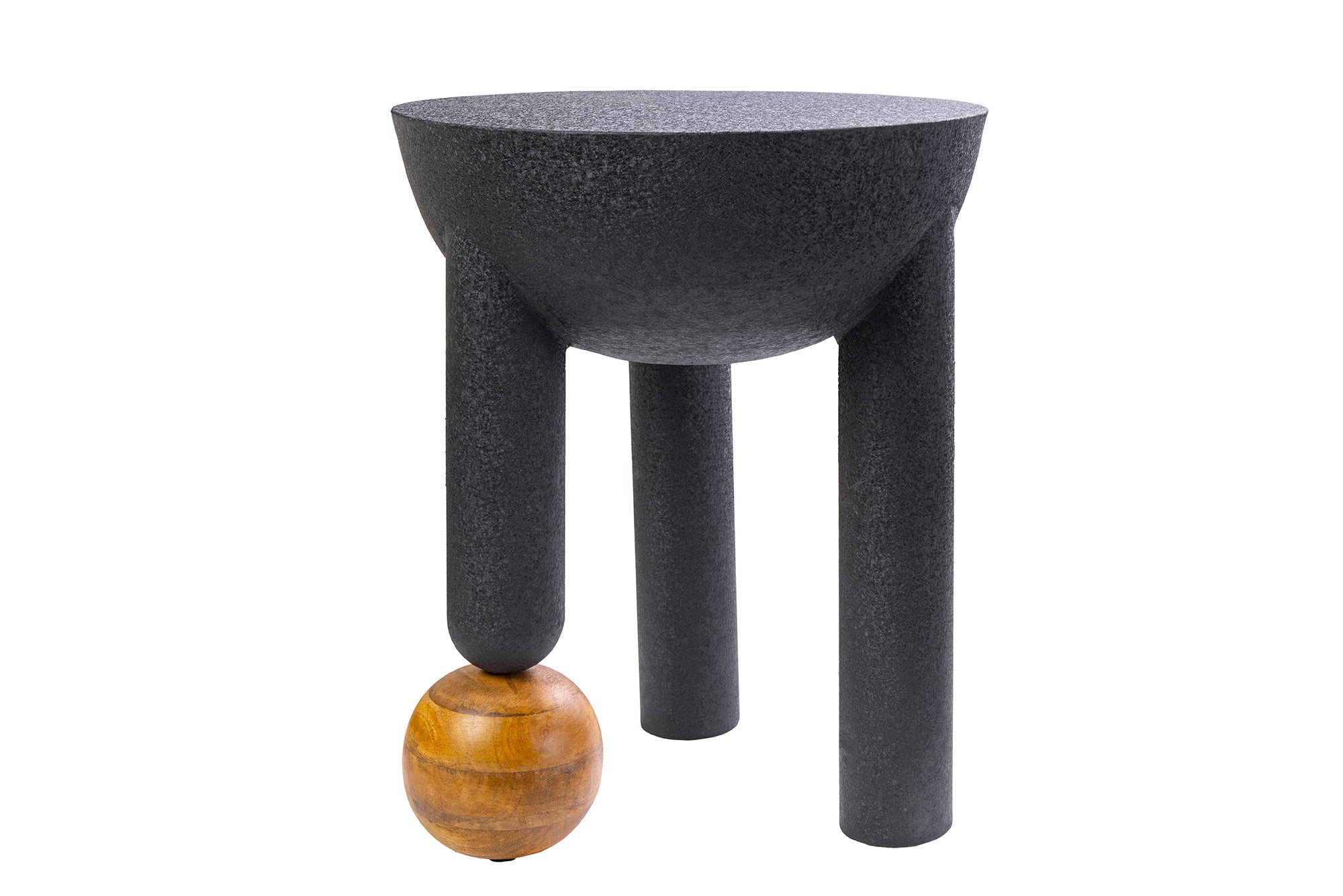 Table d'appoint ronde ABSTRACT 50cm fer noir boule en bois de manguier fait main