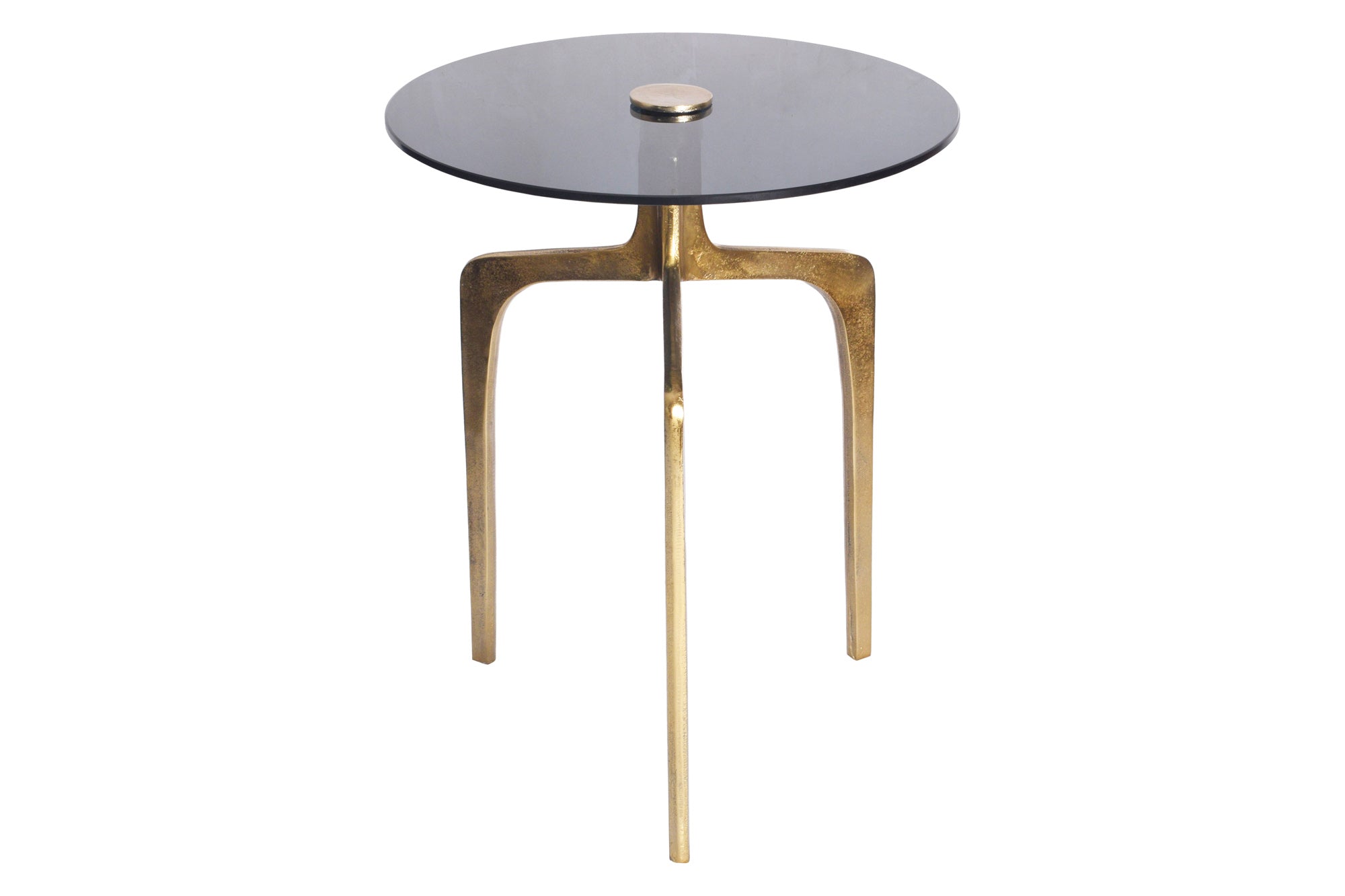 ABSTRACT mesa auxiliar redonda 60cm latón dorado patas de metal negro vidrio hecho a mano
