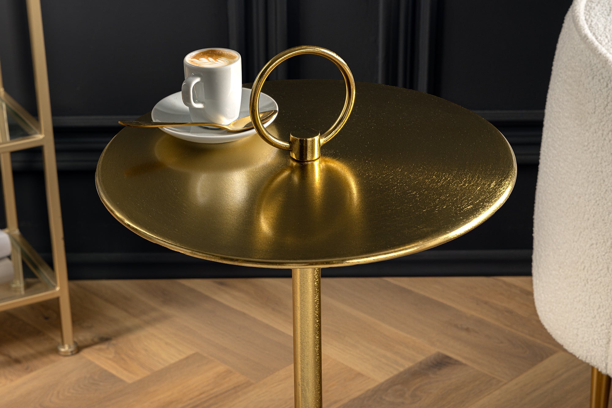 ELEGANCE Mesa auxiliar redonda de 60 cm de hierro dorado y mármol artesanal