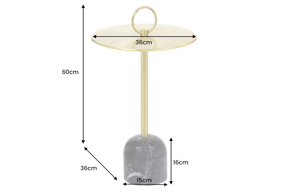 ELEGANCE Mesa auxiliar redonda de 60 cm de hierro dorado y mármol artesanal