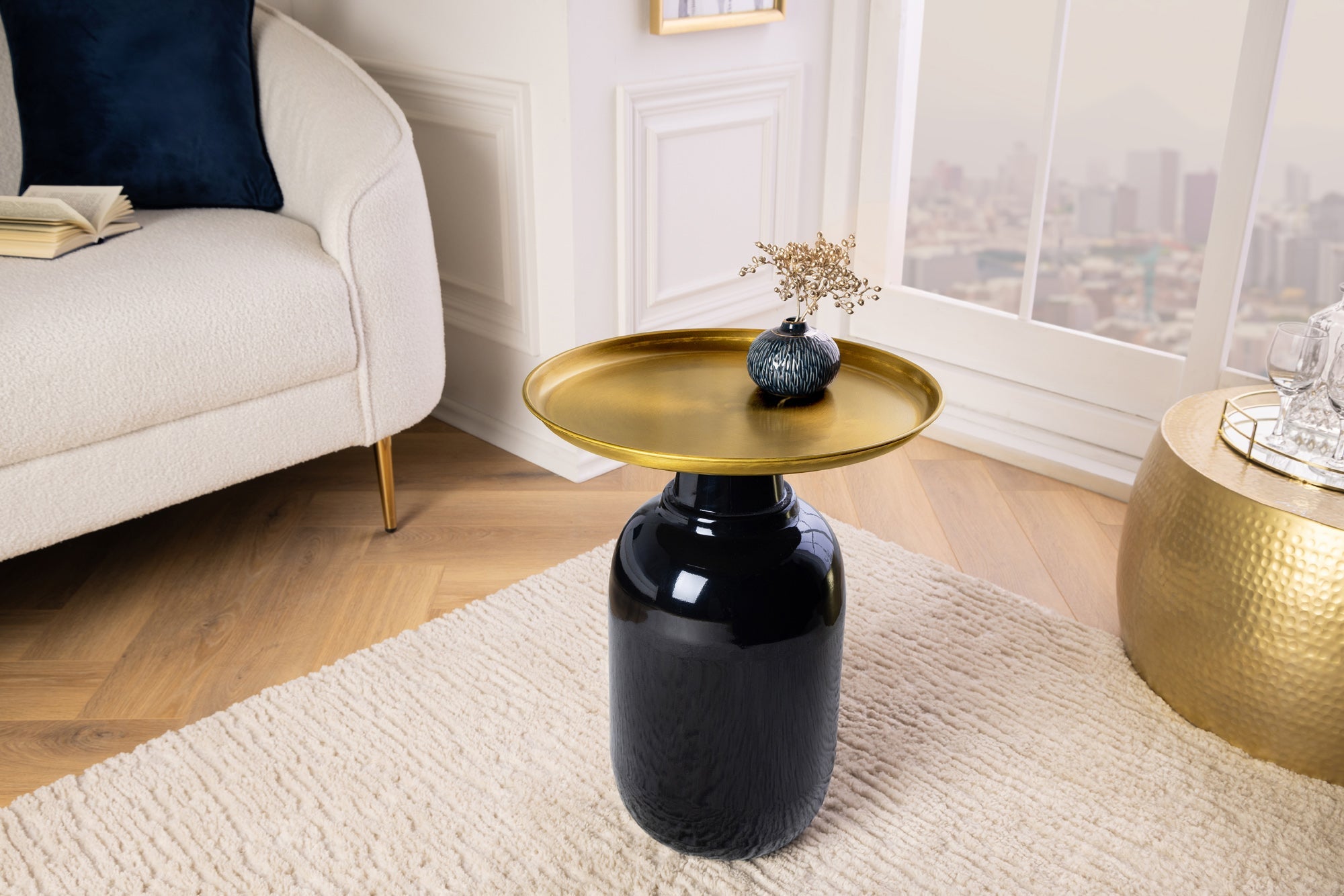 ELEGANCIA mesa auxiliar redonda 50cm metal dorado negro antiguo hierro hecho a mano