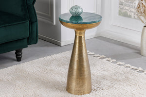 Table d'appoint ronde ELEMENTS 55 cm en marbre vert doré faite main