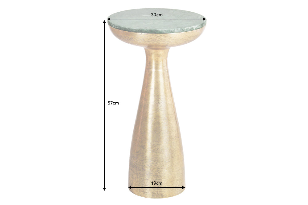 ELEMENTS Mesa auxiliar redonda de 55 cm de mármol verde dorado hecho a mano
