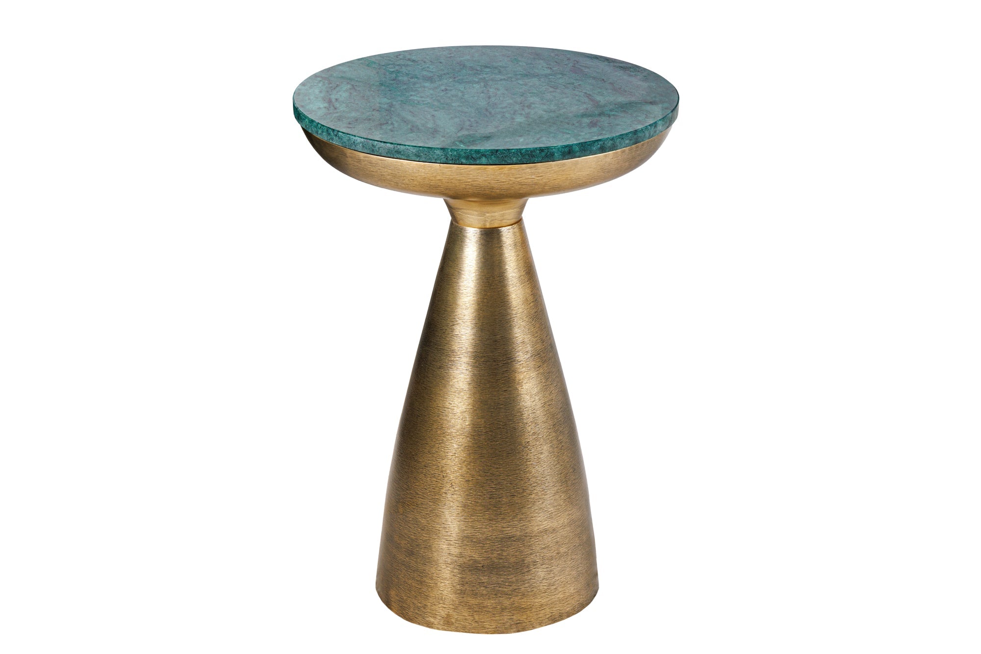 ELEMENTS Mesa auxiliar redonda de 60 cm de mármol verde dorado hecho a mano
