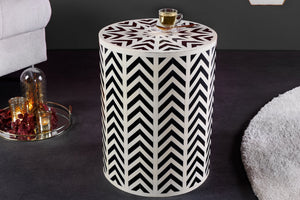 Table d’appoint ronde HARMONY NATURE 45cm blanc noir mosaïque artisanale