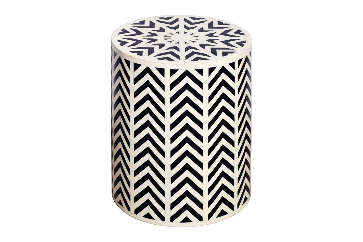 Table d’appoint ronde HARMONY NATURE 45cm blanc noir mosaïque artisanale