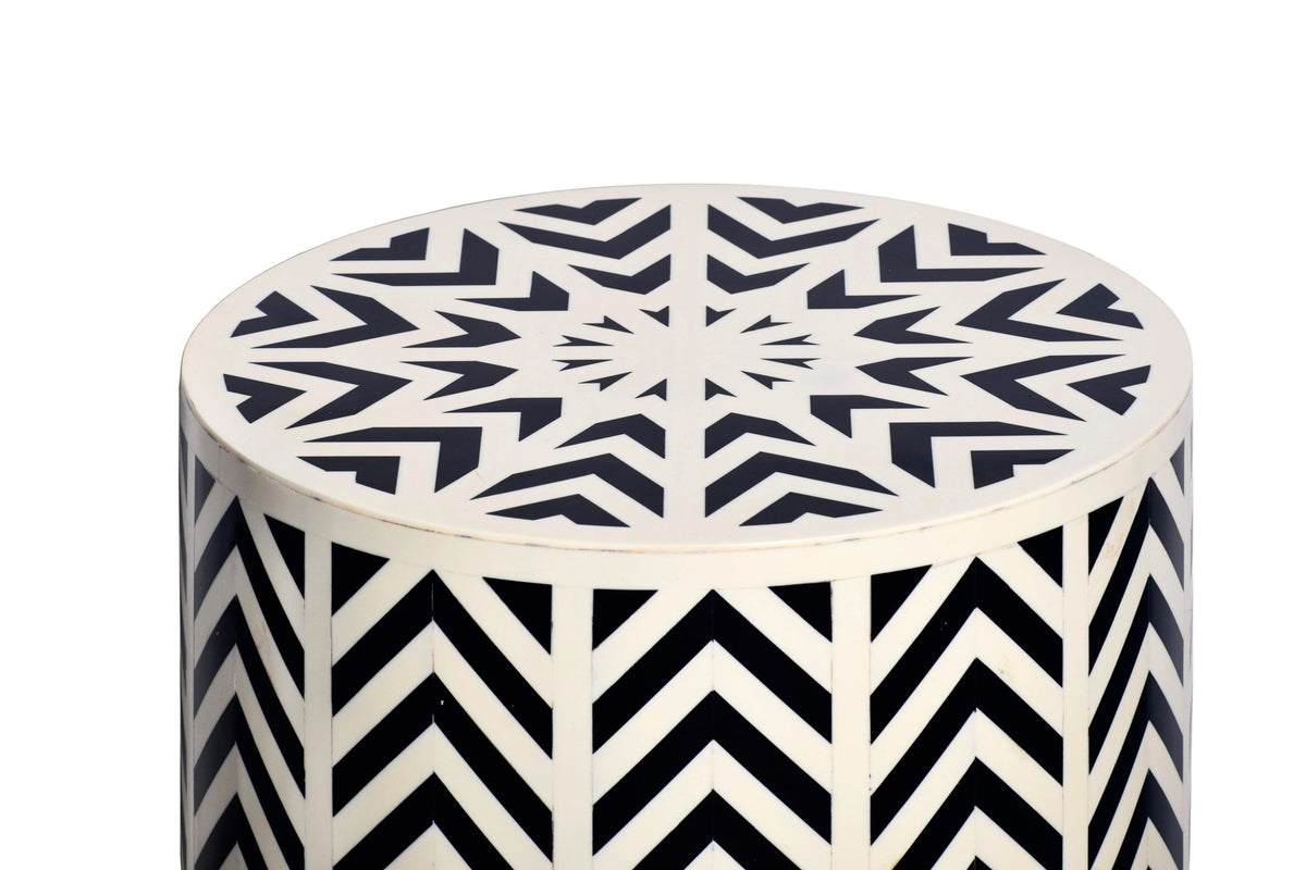 Table d’appoint ronde HARMONY NATURE 45cm blanc noir mosaïque artisanale