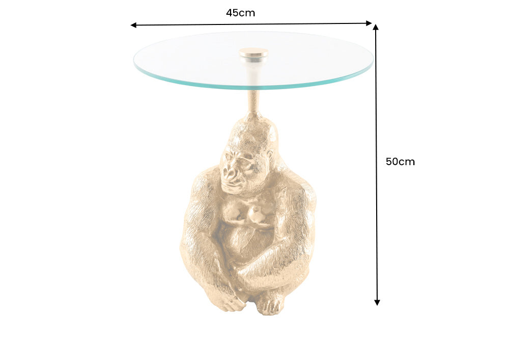 KONG mesa auxiliar redonda 50cm metal dorado cristal figura mono escultura gorila