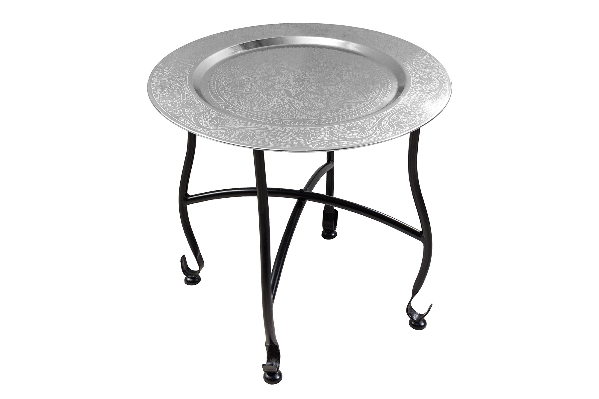 Table d'appoint ronde MARRAKESH 40cm table à thé argentée plateau amovible pliable