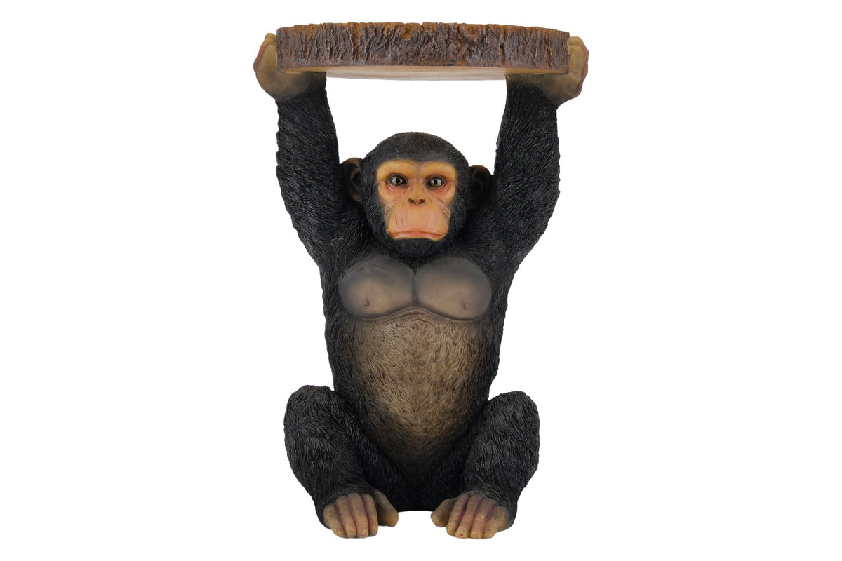 Table d’appoint ronde MONKEY 55cm sculpture de singe gris noir fait main