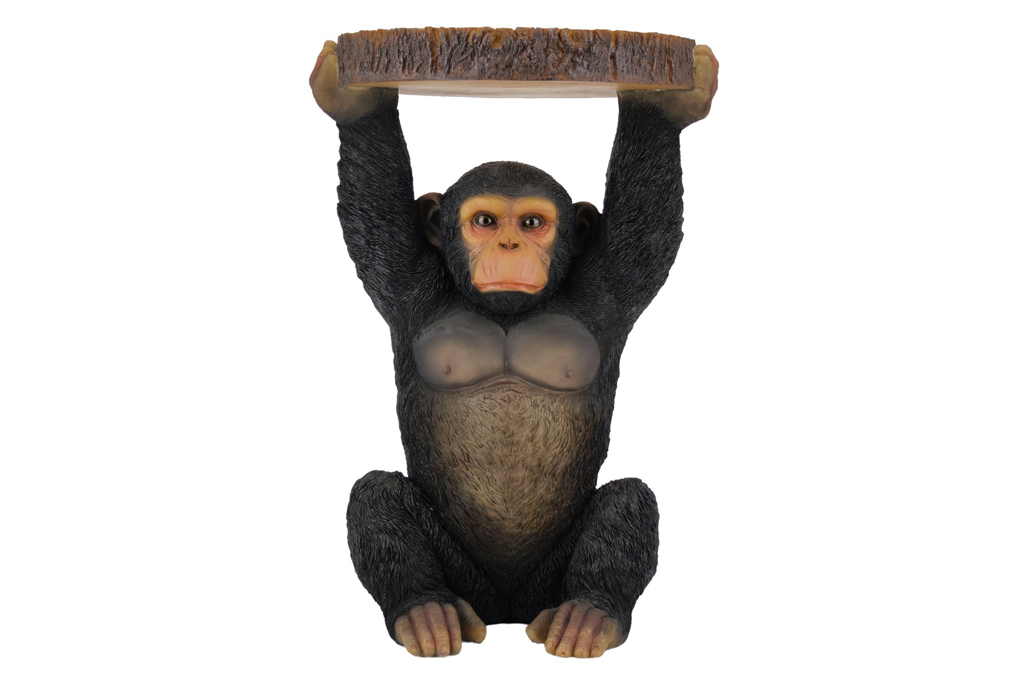 Table d’appoint ronde MONKEY 55cm sculpture de singe gris noir fait main