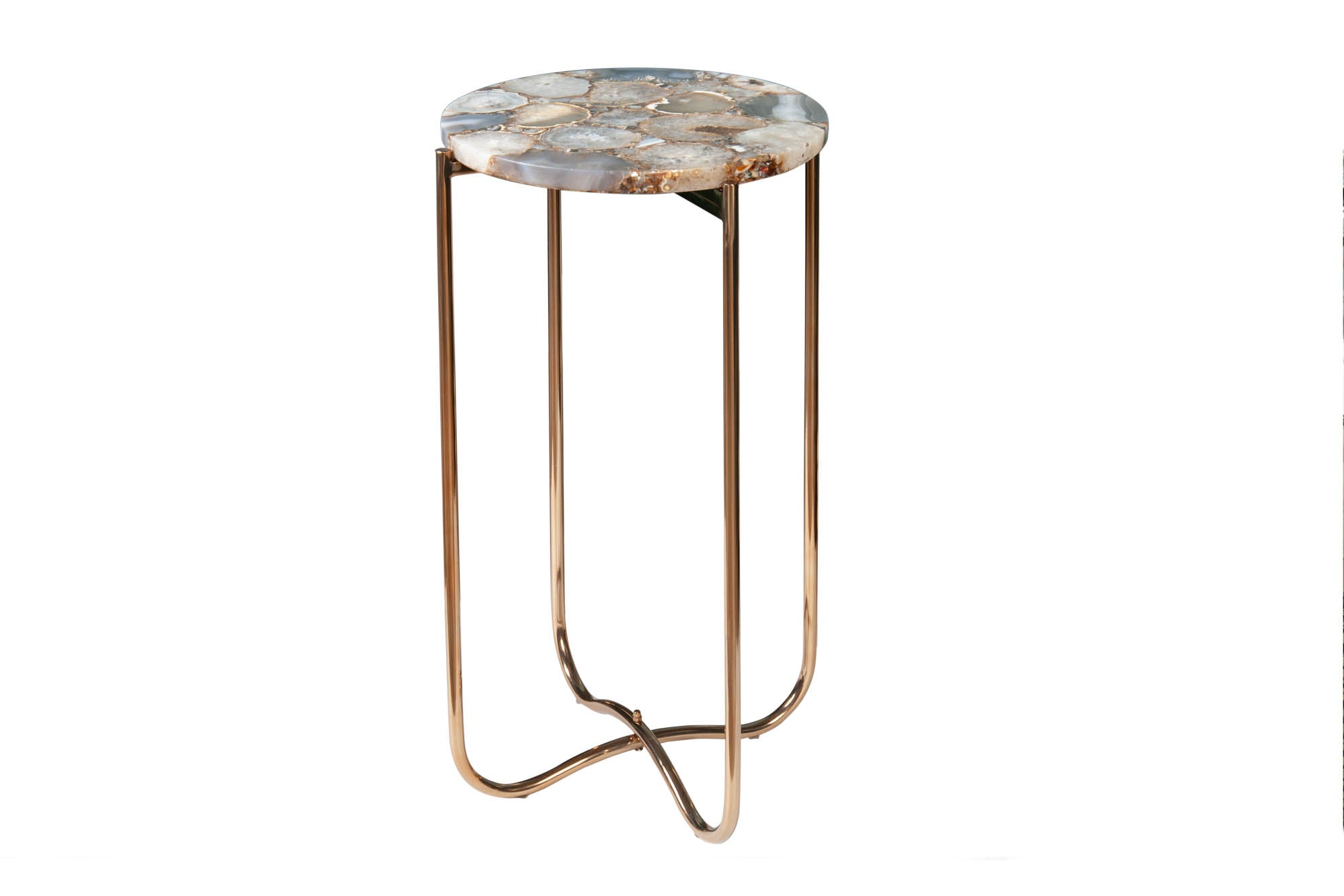 NOBLE I mesa auxiliar redonda 35cm ágata gema plegable metal dorado estructura