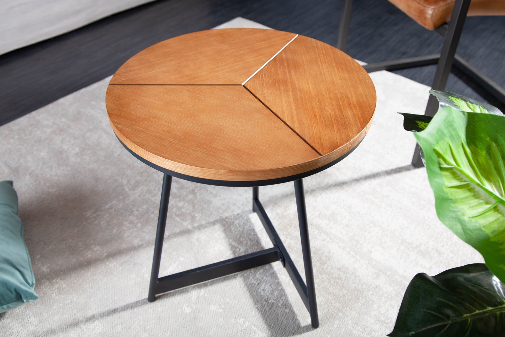 Mesa auxiliar redonda OAK ELEGANCE 45cm diseño roble negro estructura metal