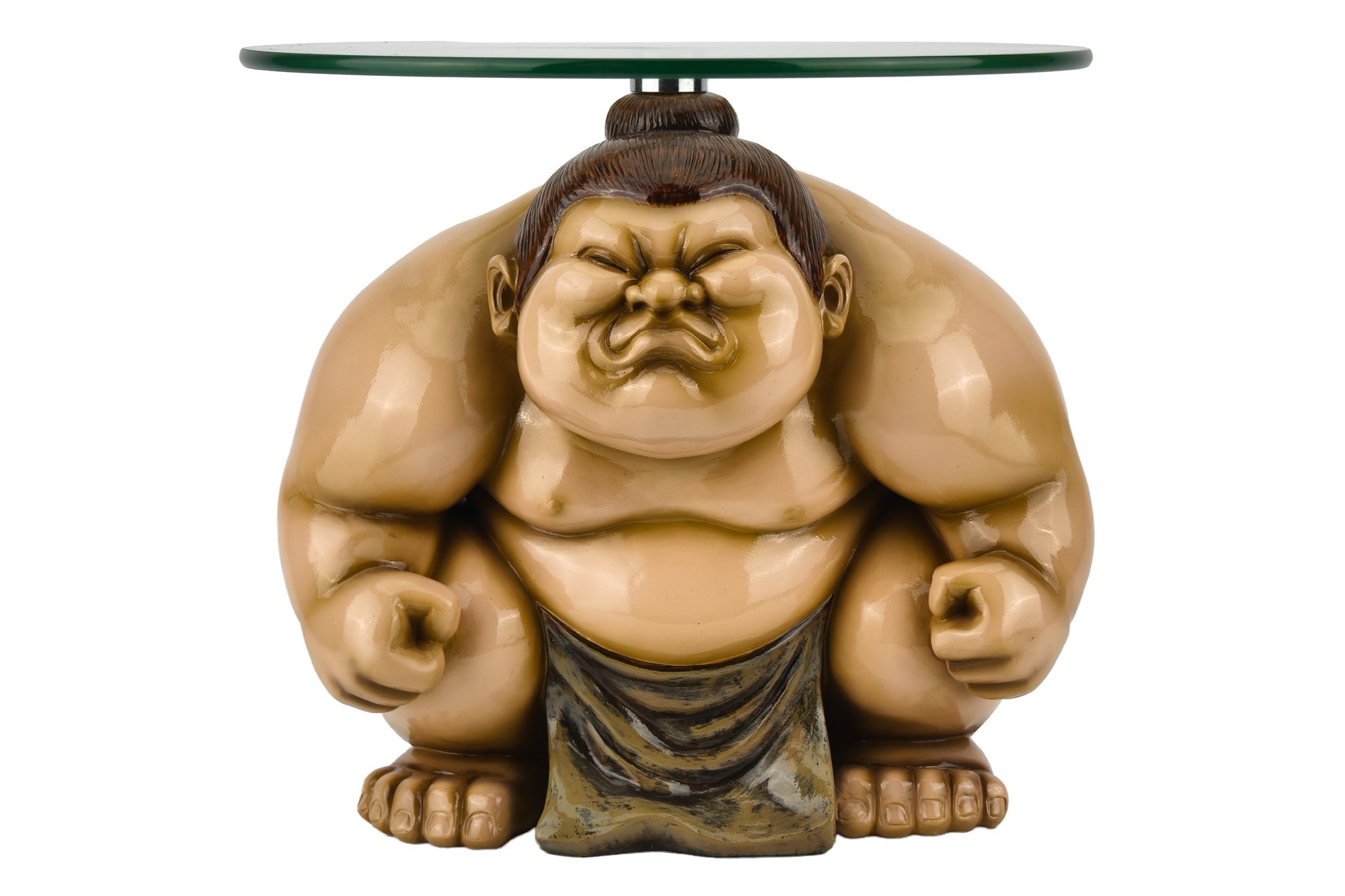 Table d’appoint ronde SUMO 30cm beige naturel sculpture fait main