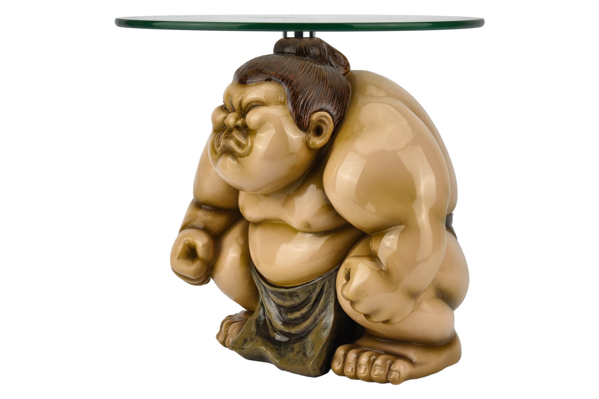 Table d’appoint ronde SUMO 30cm beige naturel sculpture fait main