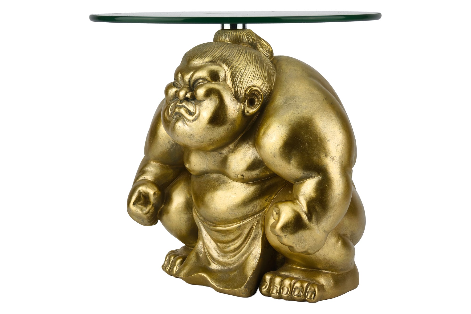 Table d’appoint ronde SUMO 30cm sculpture dorée faite main