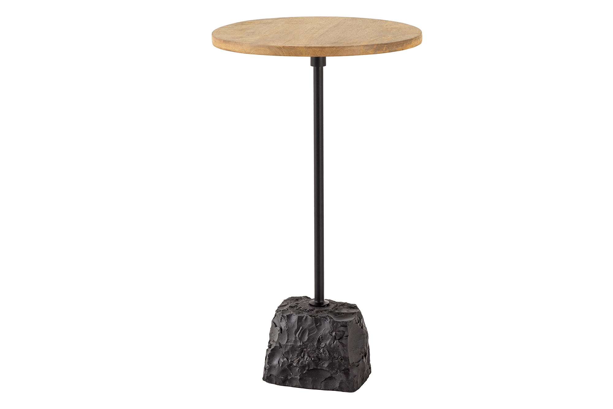 Table d’appoint ronde TRAYFUL 55cm en bois de manguier naturel massif socle en marbre métal noir