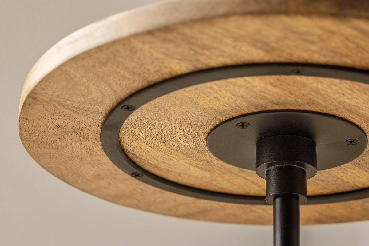 Table d’appoint ronde TRAYFUL 55cm en bois de manguier naturel massif socle en marbre métal noir