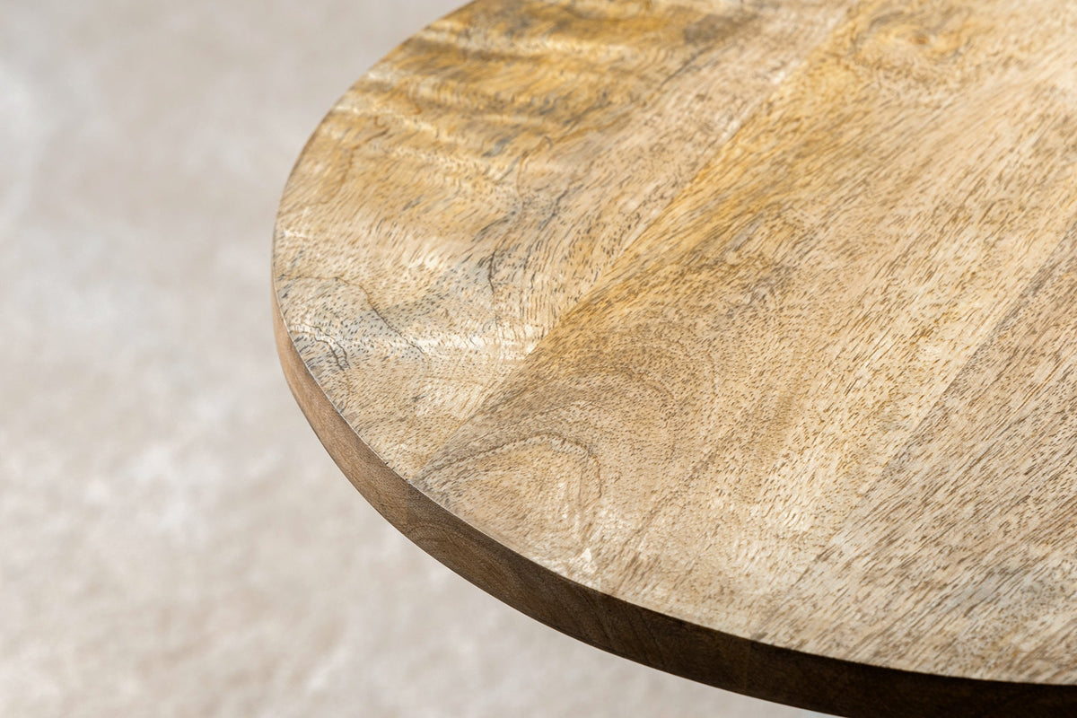 Table d’appoint ronde TRAYFUL 55cm en bois de manguier naturel massif socle en marbre métal noir