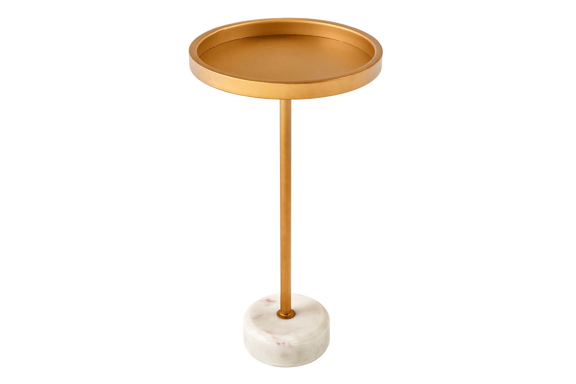 Table d'appoint ronde TRAYFUL 60cm fer doré base marbre blanc fait main
