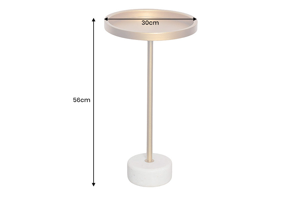 Table d'appoint ronde TRAYFUL 60cm fer doré base marbre blanc fait main