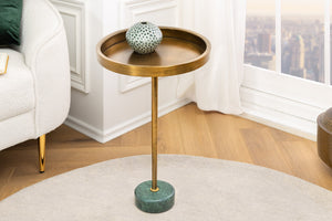 Table d'appoint ronde TRAYFUL 60cm laiton antique fer base marbre vert fait main