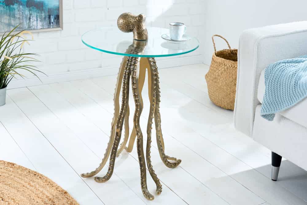 WILDLIFE OCTOPUS mesa auxiliar redonda 70cm latón metal dorado escultura de vidrio hecha a mano