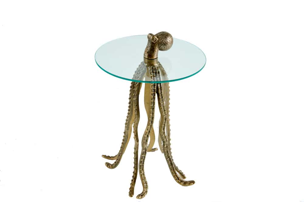 WILDLIFE OCTOPUS mesa auxiliar redonda 70cm latón metal dorado escultura de vidrio hecha a mano