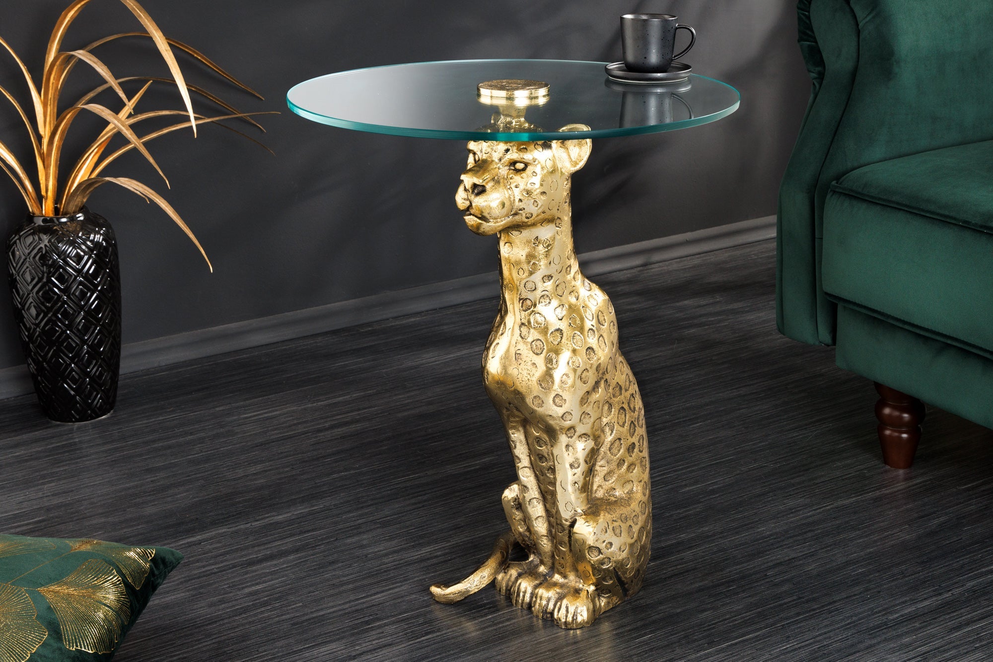 mesa-dapunto-redonda-vida-silvestre-pantera-60cm-metal-oro-antiguo-escultura-vidrio-hecha-a mano_44825 (inv)
