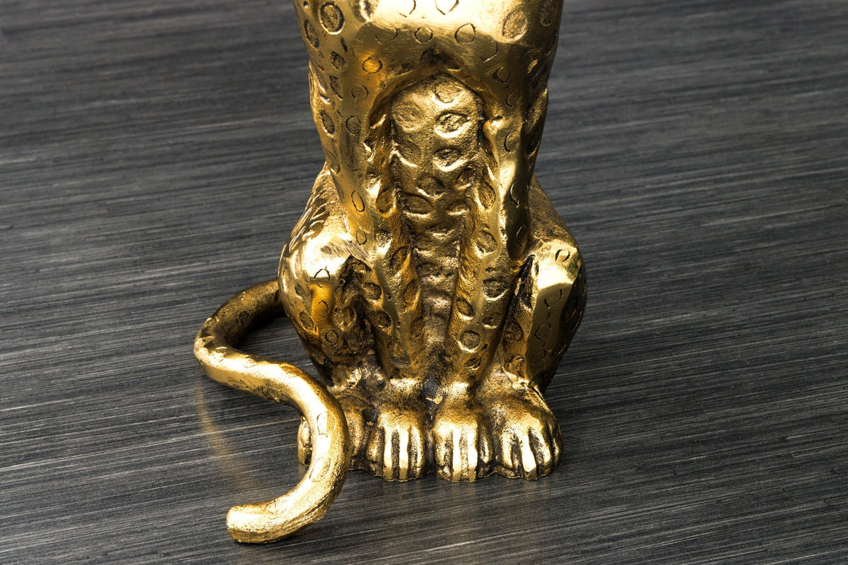 Table d’appoint ronde WILDLIFE PANTHER 60cm sculpture en verre métal doré antique fait main