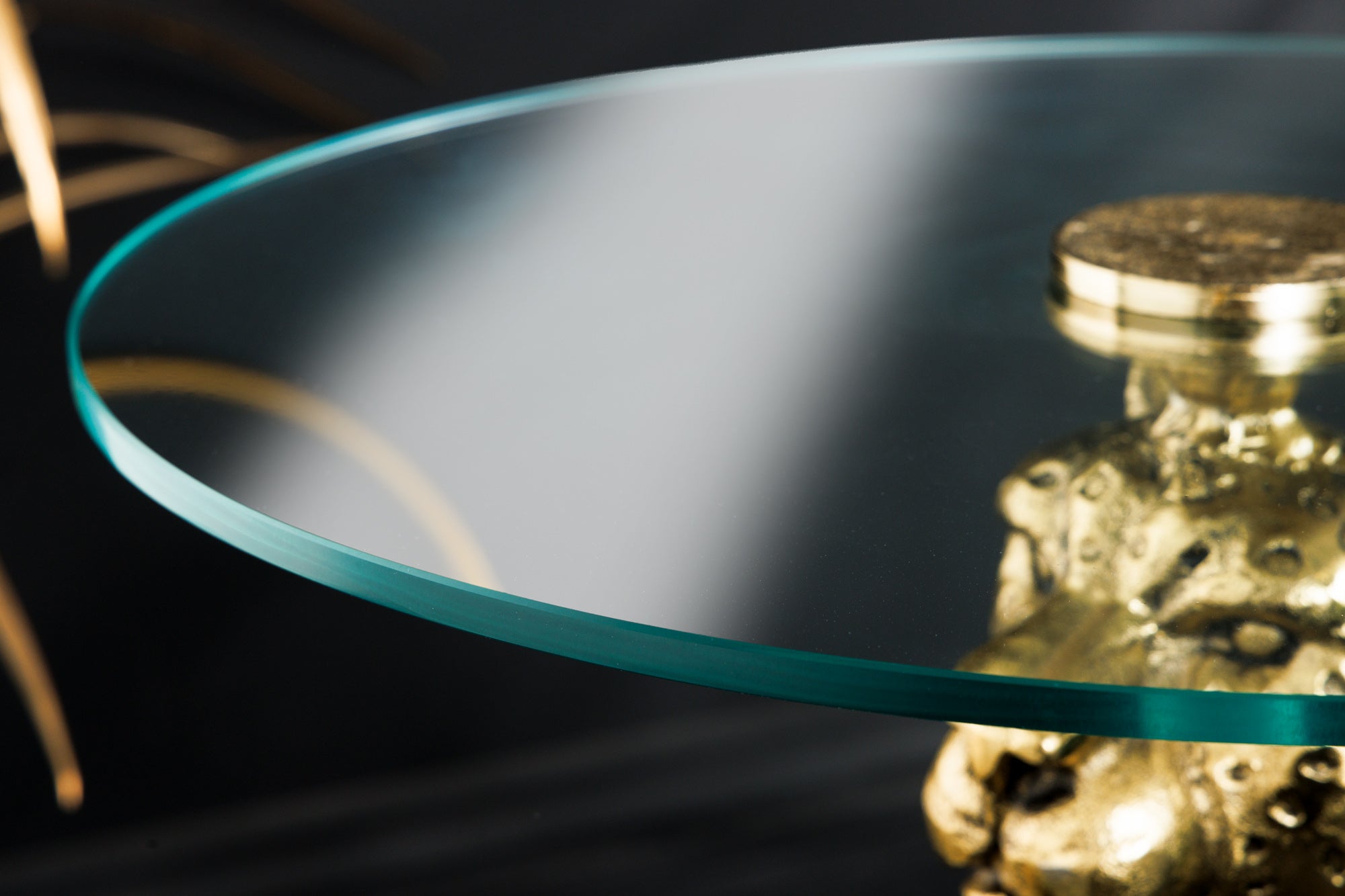 Table d’appoint ronde WILDLIFE PANTHER 60cm sculpture en verre métal doré antique fait main