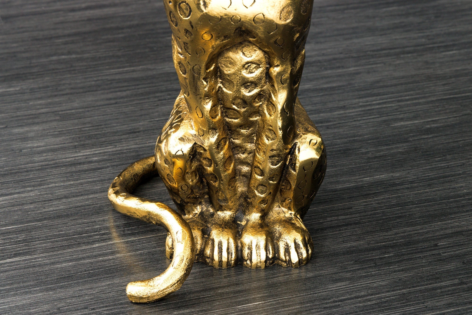 Table d’appoint ronde WILDLIFE PANTHER 60cm sculpture en verre métal doré antique fait main