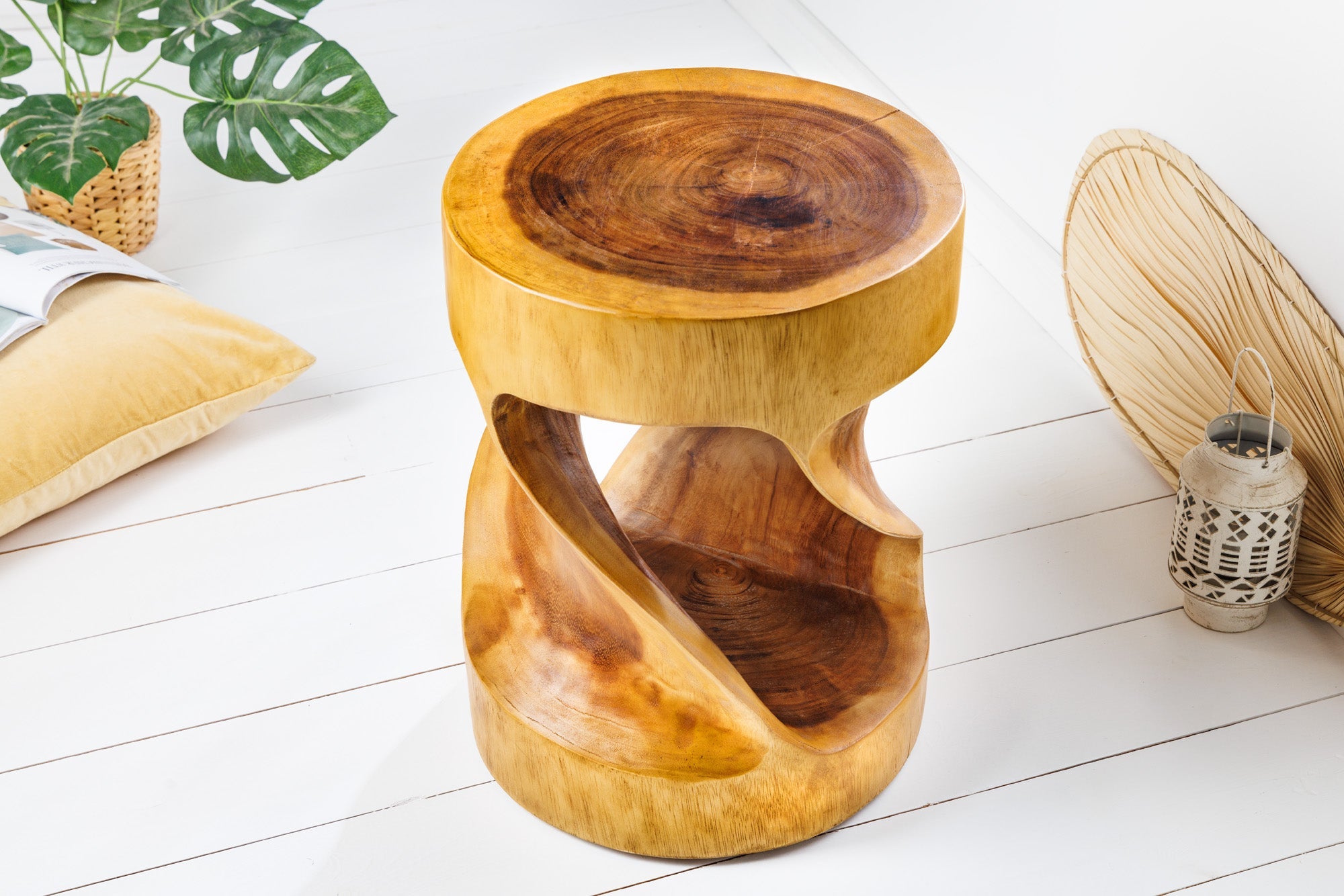 ARTE 35cm natural Suar madera redonda escultórica mesa auxiliar hecha a mano en Bali taburete