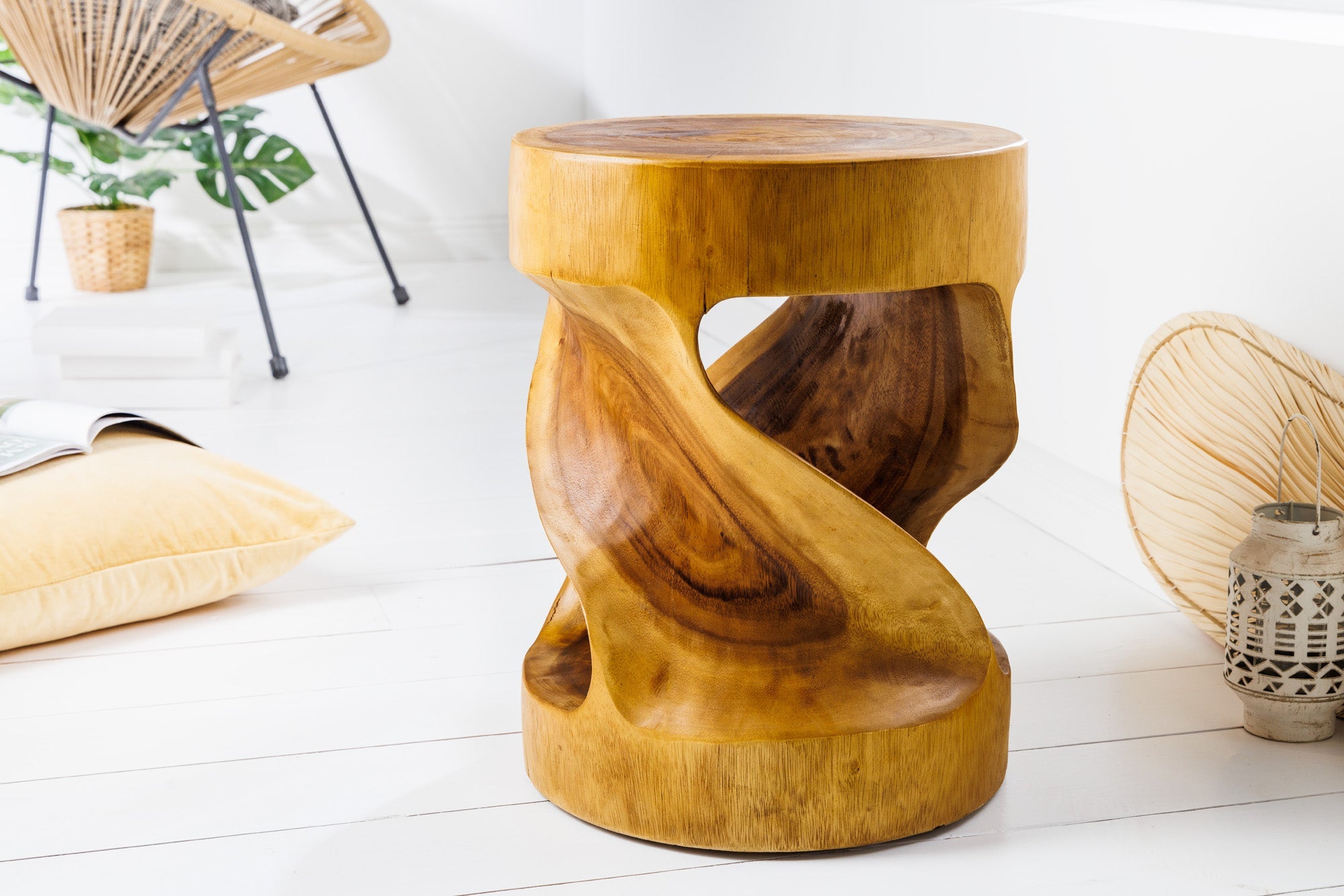 ARTE 35cm natural Suar madera redonda escultórica mesa auxiliar hecha a mano en Bali taburete