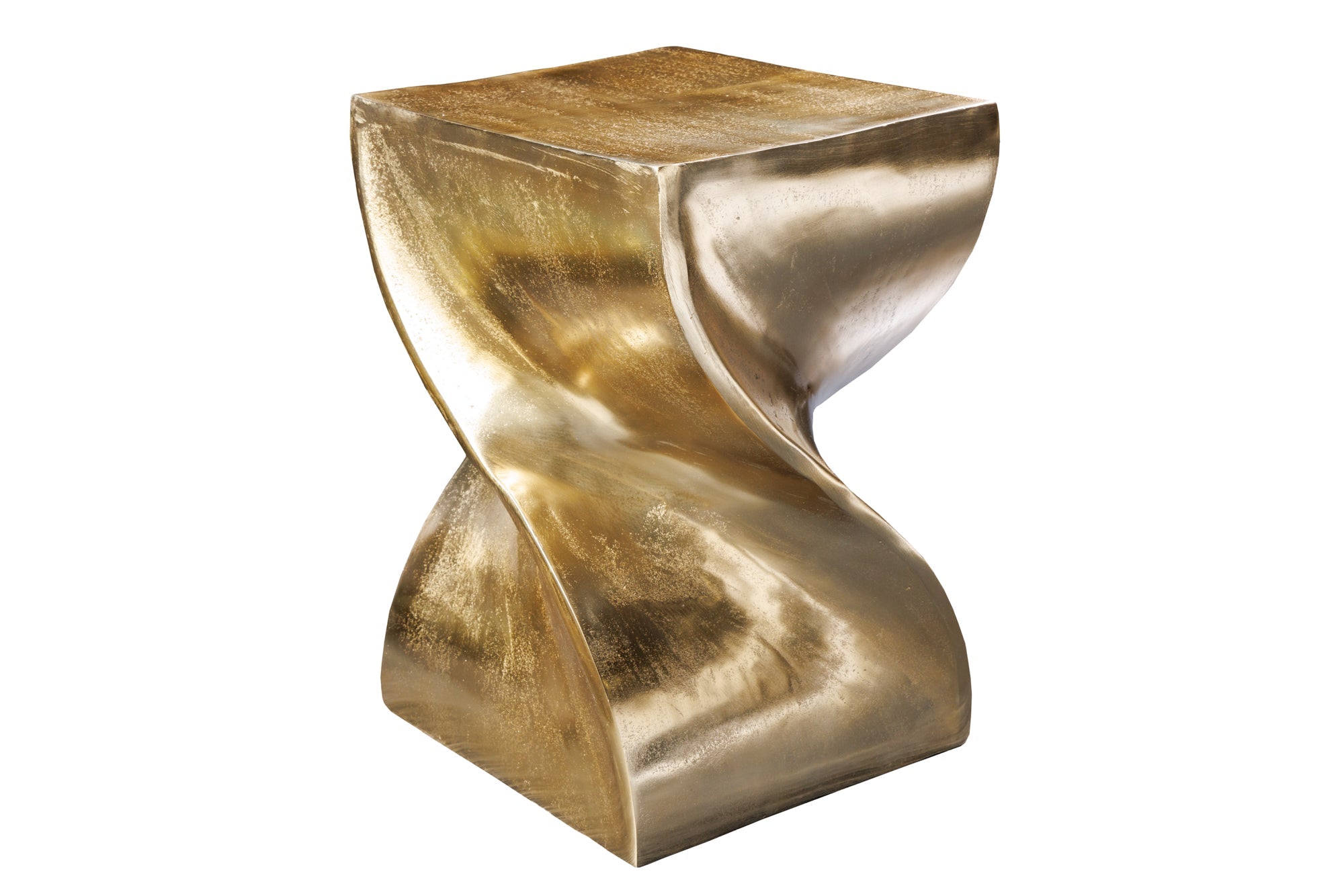 TWIST Mesa auxiliar escultórica de 45cm en aluminio dorado taburete hecho a mano mesita de noche