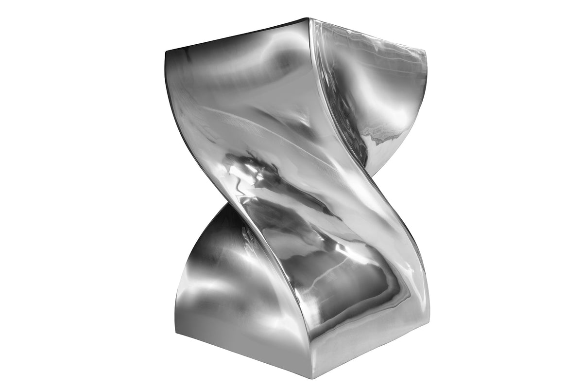 Table d’appoint sculpturale TWIST 45cm tabouret en aluminium poli argent design moderne