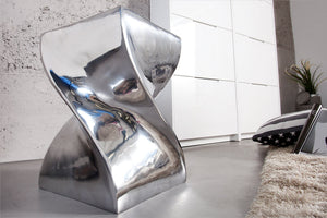 Table d'appoint sculpturale TWIST 45cm tabouret en aluminium poli argenté Design moderne