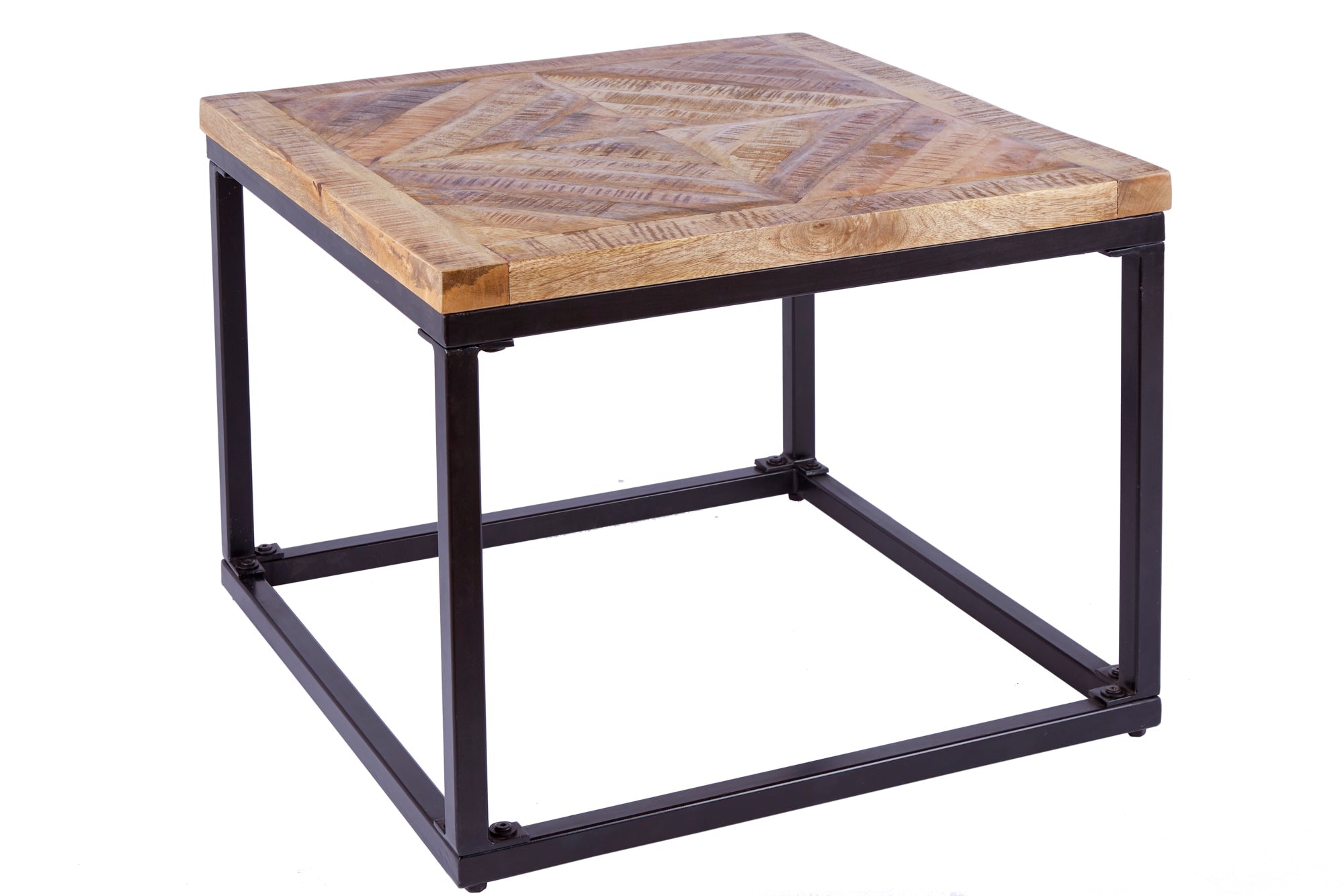 INFINITY HOME Mesa auxiliar maciza de 60cm en madera de mango, diseño industrial