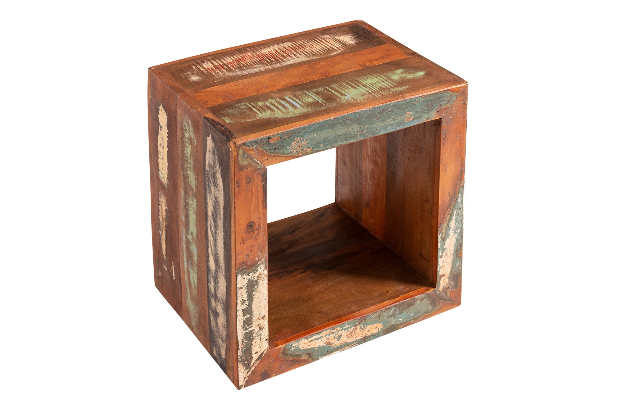 JAKARTA Mesa auxiliar maciza de 45cm Estantería cubo de madera reciclada de colores