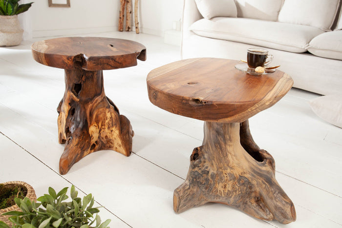 Table d'appoint solide ROOT 40cm tabouret en bois de teck fabriqué en bois de racine
