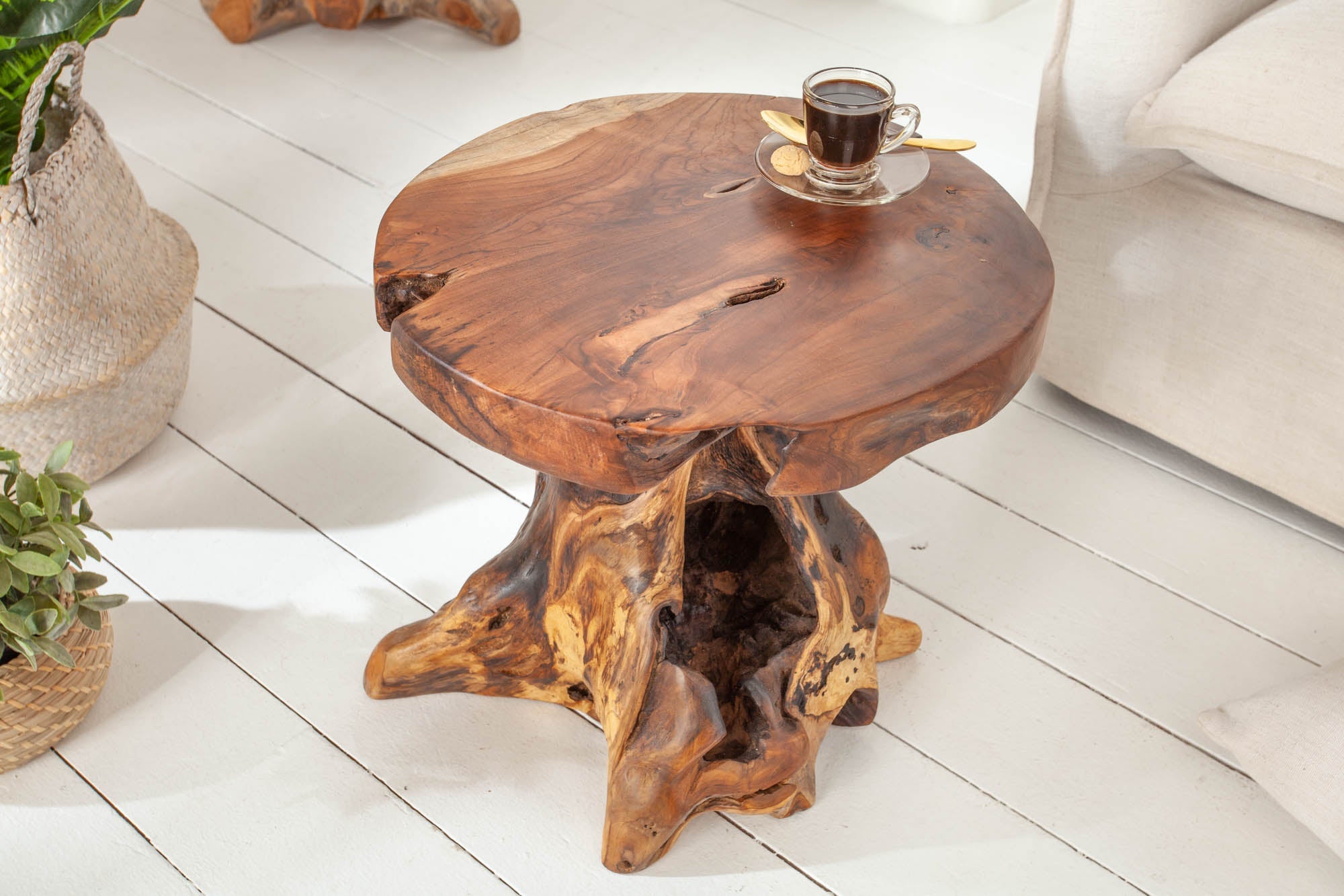 ROOT Taburete de mesa auxiliar de teca maciza de 40 cm de madera de raíz