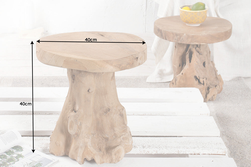 ROOT Taburete de mesa auxiliar de teca maciza de 40 cm de madera de raíz