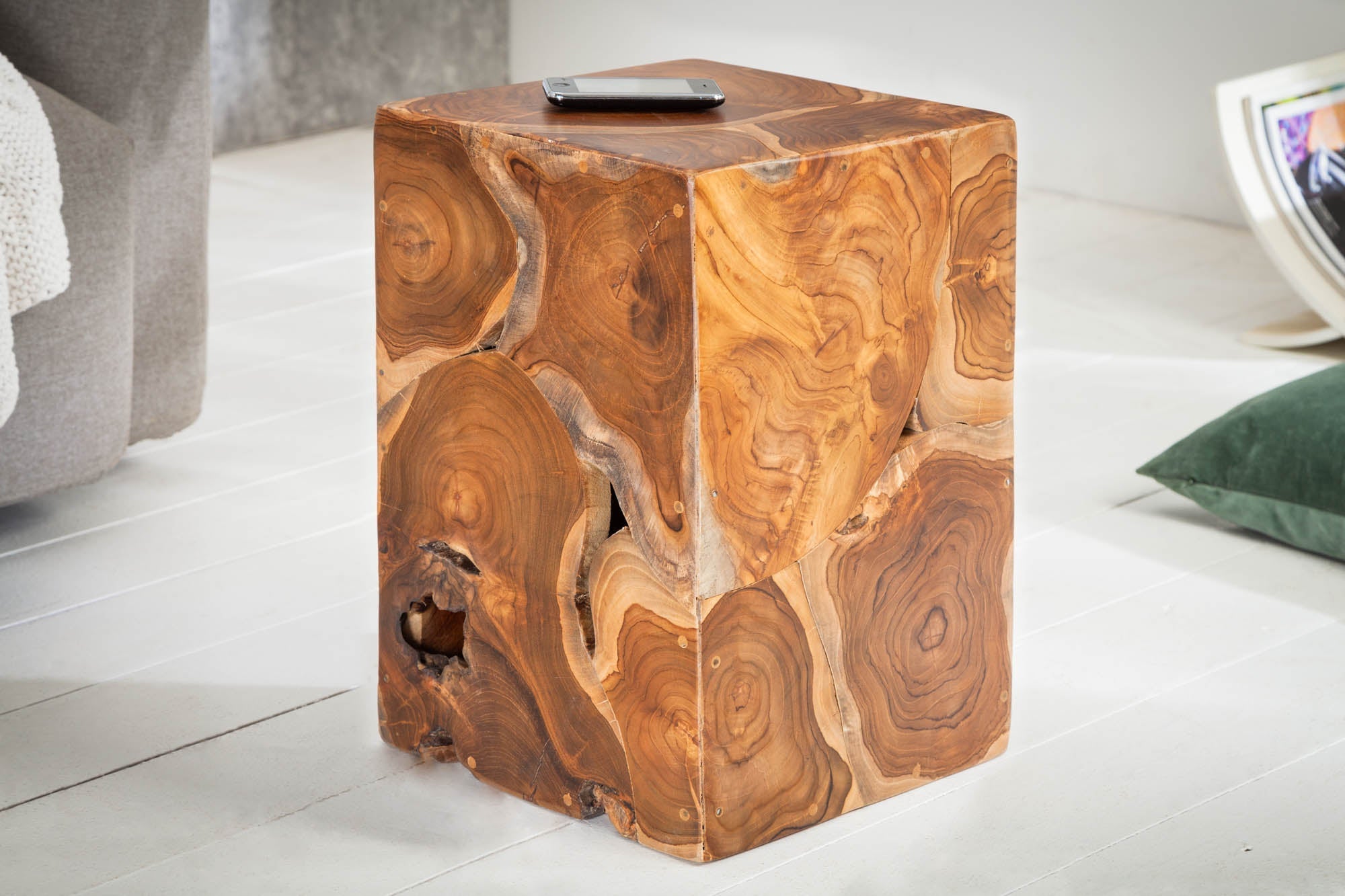 Table d’appoint solide SQUARE 30cm tabouret cube en teck