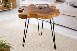 Table d'appoint unique WILD 50 cm en bois de teck massif avec pieds en métal noir