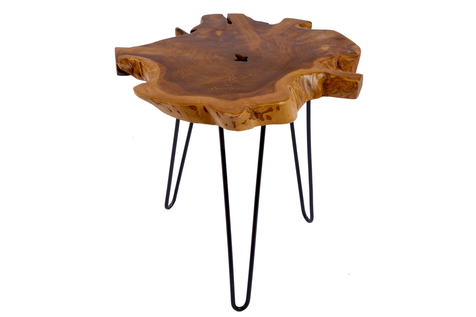 Mesa auxiliar Unique WILD de 50 cm de teca maciza con patas de metal negro