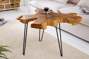 Table d'appoint unique WILD 60 cm en tranches de teck