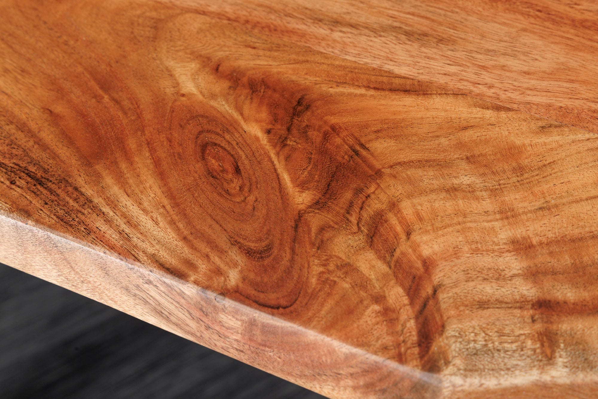 Table de bar en bois massif MAMMUT 120cm acacia naturel bord métal noir avec repose-pieds
