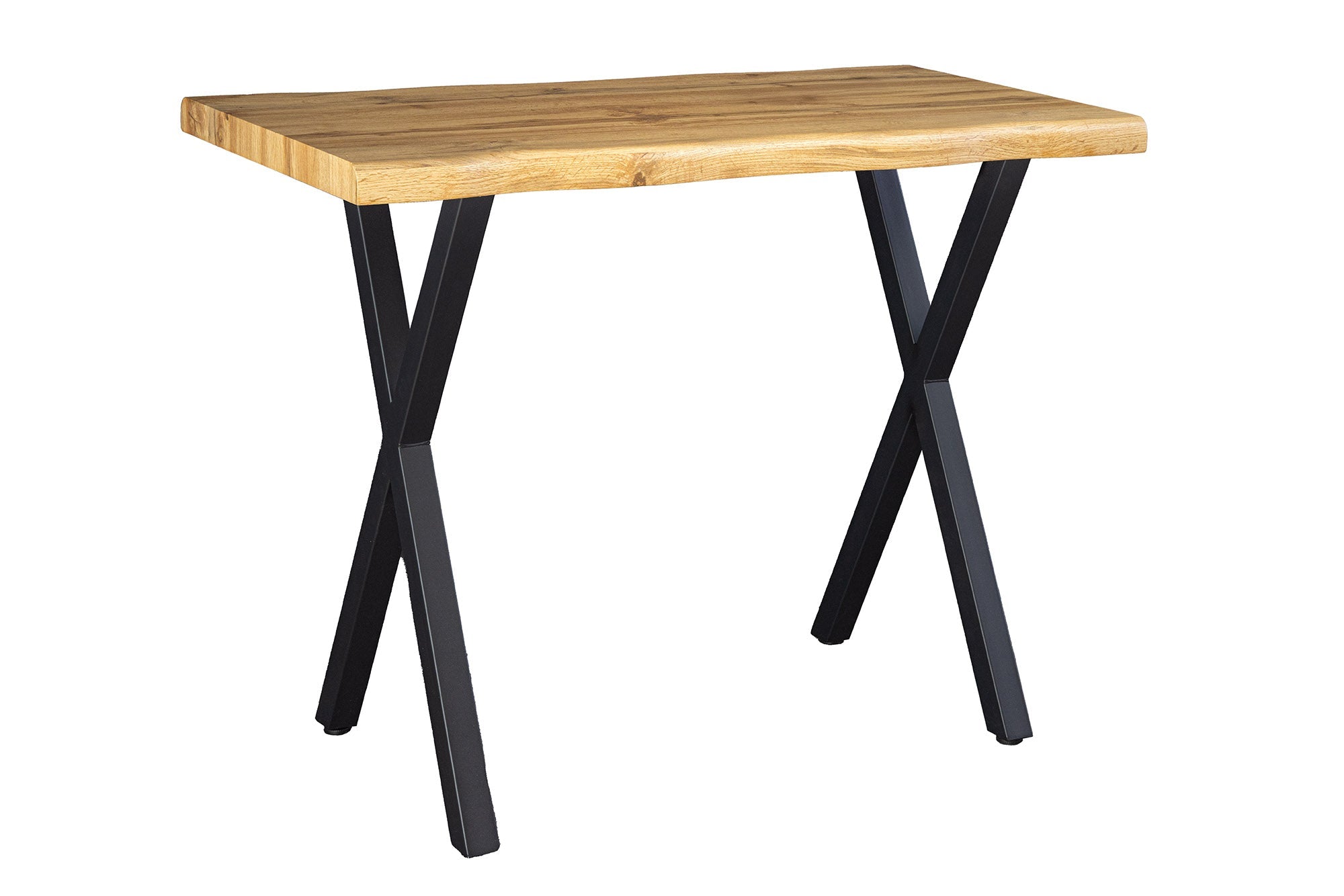 Table de bar industrielle WILD 120cm aspect chêne sauvage marron structure en X métal noir