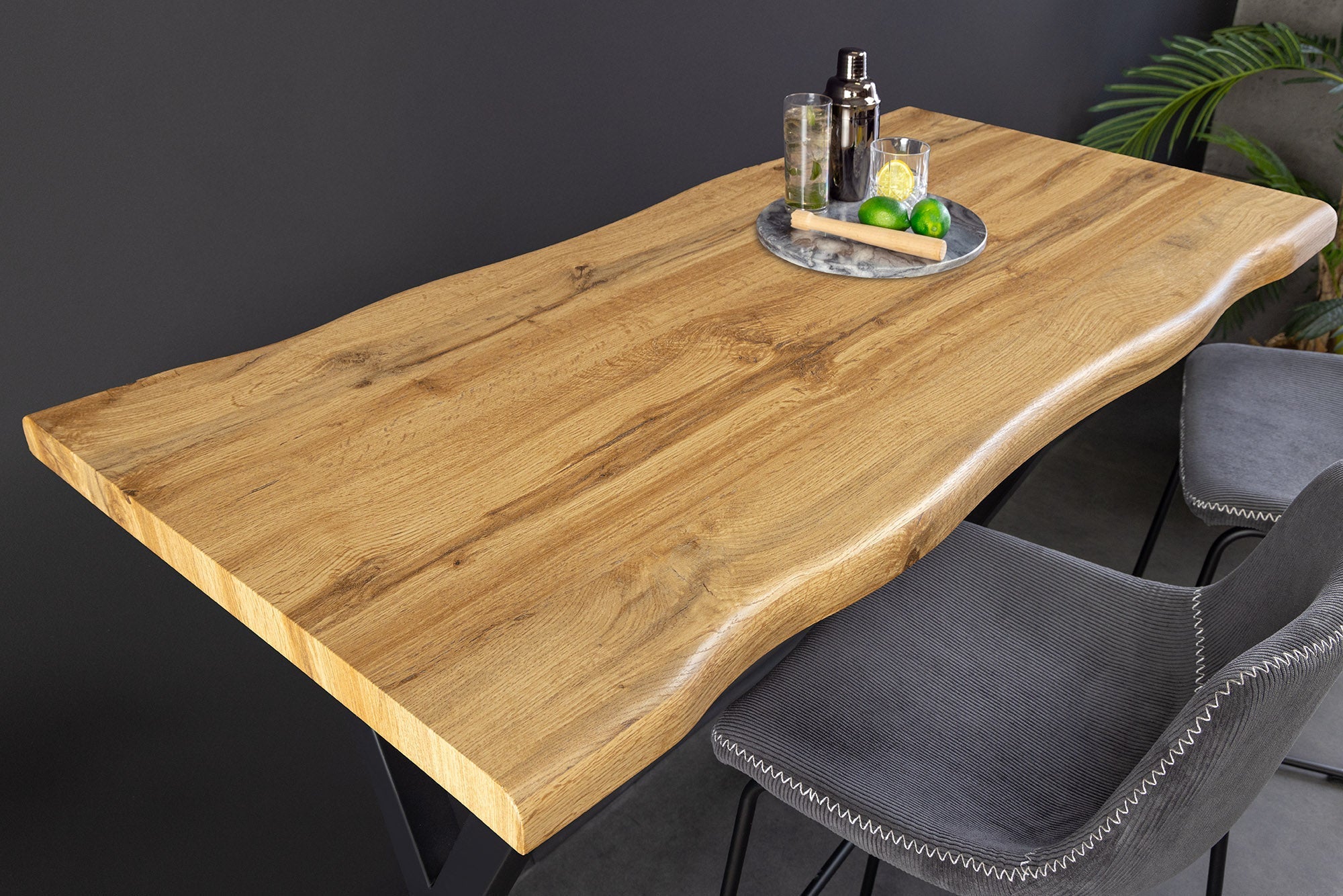 Table de bar industrielle WILD 120cm aspect chêne sauvage marron structure en X métal noir